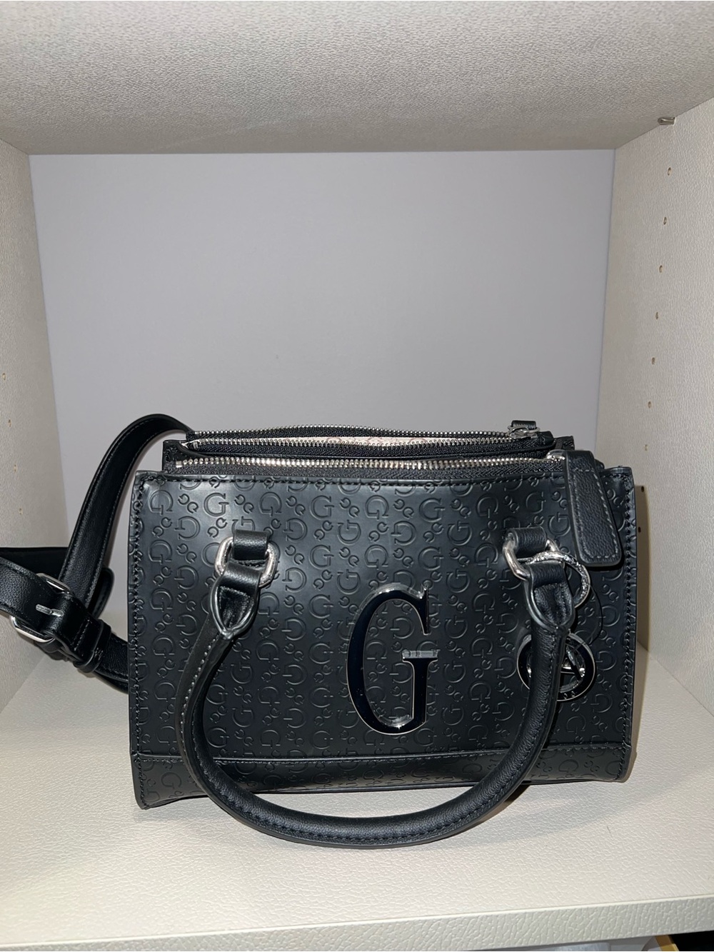 Guess Black Embossed G Satchel with Shoulder Strap